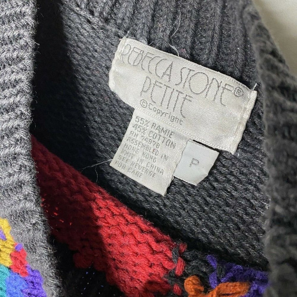 Vintage Patch Work Sweater Rebecca Stone Petite Crazy Party Textured Knit Red - Picture 5 of 5